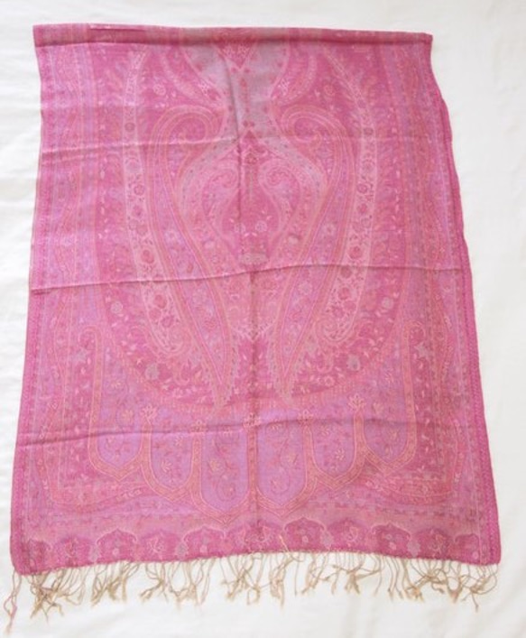 手織り シルクｘカシミア ストール カシミール ペイズリー　ピンク 5枚目の画像