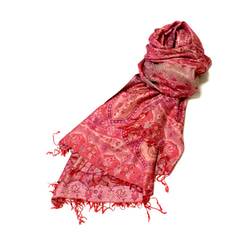 手織り シルクｘカシミヤ ストール カシミール ペイズリー　赤 商品番号112 1枚目の画像