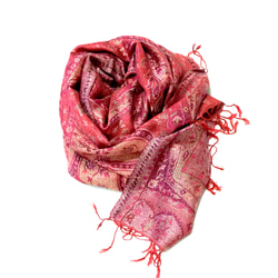 手織り シルクｘカシミヤ ストール カシミール ペイズリー　赤 商品番号112 2枚目の画像