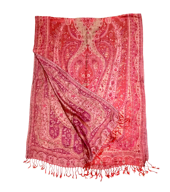 手織り シルクｘカシミヤ ストール カシミール ペイズリー　赤 商品番号112 4枚目の画像