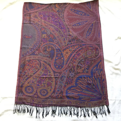 手織り シルクｘウール ストール カシミール ペイズリー　シック系 4枚目の画像
