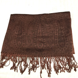 手織り カシミアｘシルク ストール カシミール ペイズリー　茶色 4枚目の画像
