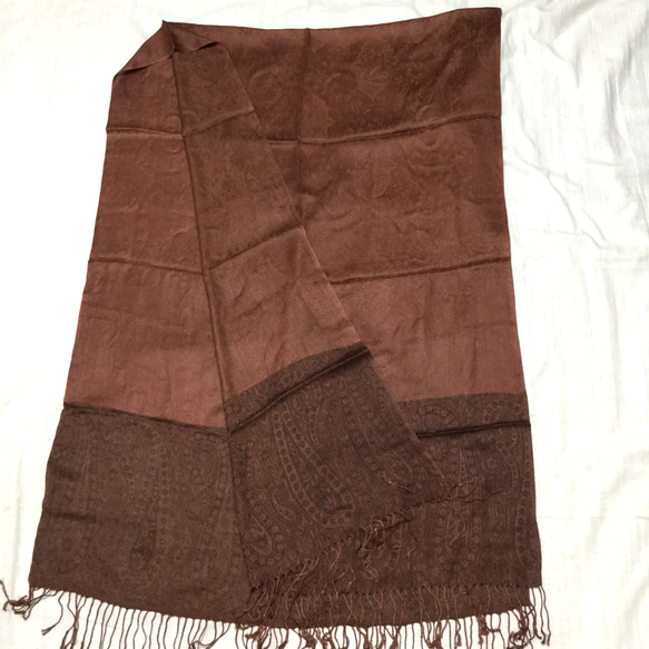 手織り カシミアｘシルク ストール カシミール ペイズリー　茶色 6枚目の画像