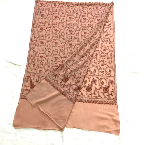 カシミールショール ピンク 花柄 ペイズリー ハンドメイド カシミールショール ピンク 花柄 ペイズリー ハンドメイド
