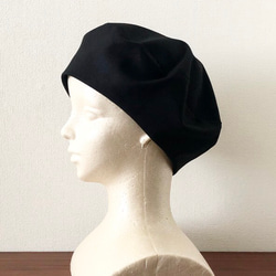 人気‼️カタチにこだわるベレー帽　艶黒キレイなリネンコットン 2枚目の画像