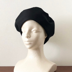人気‼️カタチにこだわるベレー帽　艶黒キレイなリネンコットン 3枚目の画像