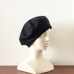 人気‼️カタチにこだわるベレー帽　艶黒キレイなリネンコットン 4枚目の画像
