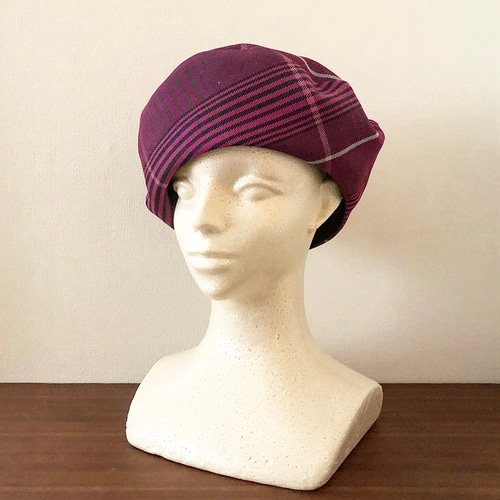 レーシィプレゼントベレー ピンク 新作‼️カタチにこだわるベレー帽 クラシカルピンクチェック