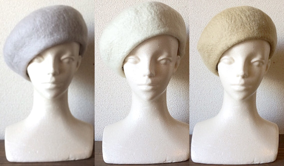 ポワッとかわいい❗️オールハンド羊毛フェルトのベレー帽　マシュマロホワイトカラー 1枚目の画像