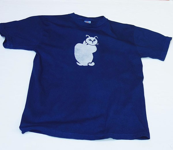 縦猫の藍染TシャツMとXLサイズ各1枚限り 2枚目の画像