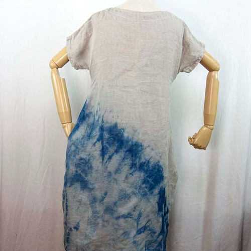 リネン二重ガーゼ藍染絞りワンピース ワンピース uriuribachan