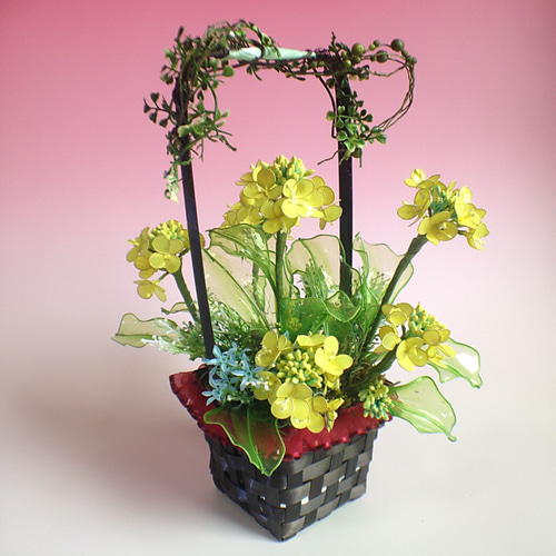 サービス品！送料無料】アメリカンフラワー・菜の花のカゴ