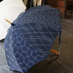 刺し子日傘(全刺) 紺地-白糸 2枚目の画像