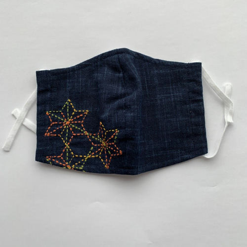 刺し子 ワンポイントマスク(紺色・麻の葉③染分206) ＊限定品 立体
