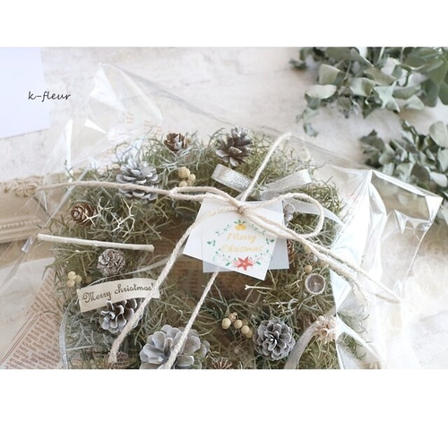 フレッシュブルーアイスのクリスマスリース ドライフラワー K-FLEUR