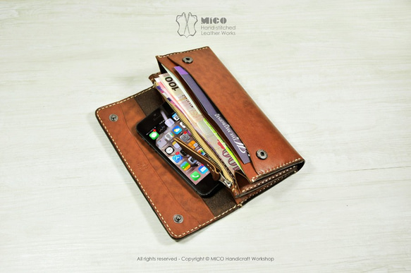 MICO 手縫皮革12咭簡約長銀包 / 長皮夾 / 長財布 [接單訂製] 第6張的照片