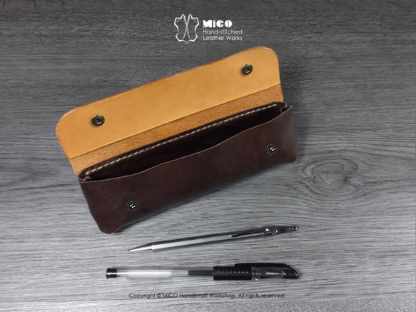 MICO 植鞣革內縫式筆袋 (焦茶拼淺茶) [接單訂製] 第2張的照片