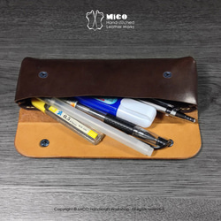 MICO 植鞣革內縫式筆袋 (焦茶拼淺茶) [接單訂製] 第3張的照片