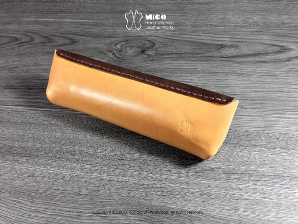 MICO 植鞣革內縫式筆袋 (淺茶拼焦茶) [接單訂製] 第5張的照片