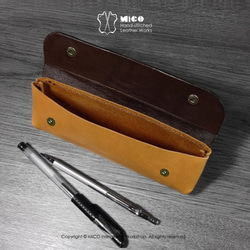 MICO 植鞣革內縫式筆袋 (淺茶拼焦茶) [接單訂製] 第4張的照片