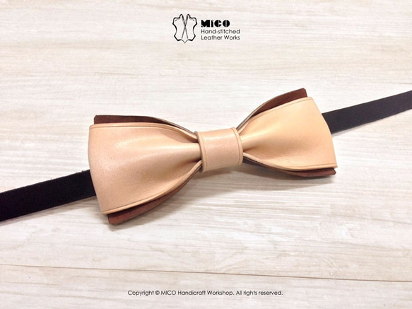 MICO 手工皮革蝴蝶領結 Bowtie (原色) [接單訂製] 第2張的照片