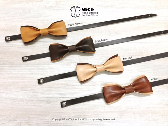 MICO 手工皮革蝴蝶領結 Bowtie (原色) [接單訂製] 第6張的照片