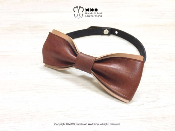 MICO 手工皮革蝴蝶領結 Bowtie (蜜糖色) [接單訂製] 第1張的照片