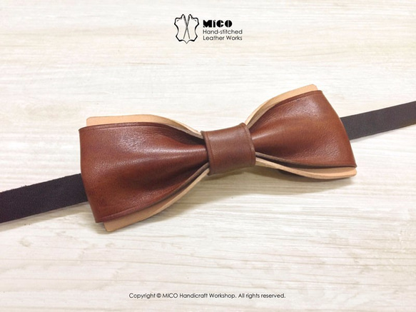 MICO 手工皮革蝴蝶領結 Bowtie (蜜糖色) [接單訂製] 第2張的照片