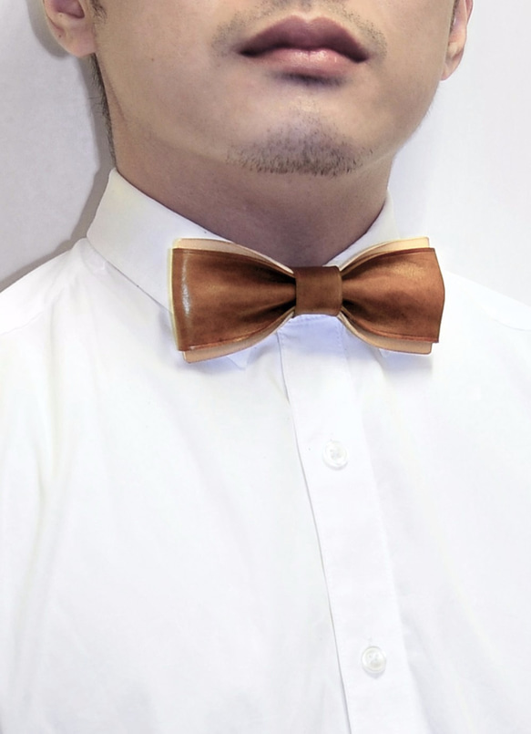 MICO 手工皮革蝴蝶領結 Bowtie (蜜糖色) [接單訂製] 第3張的照片