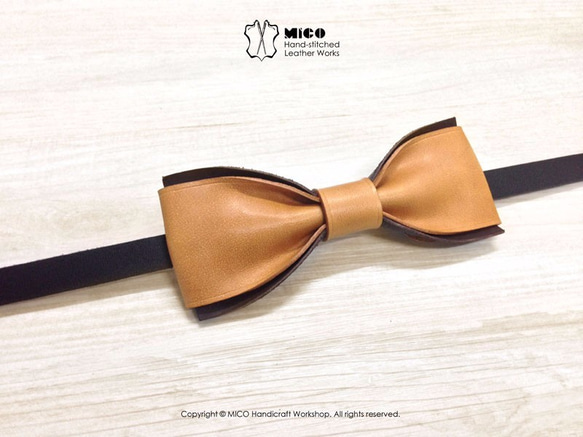 MICO 手工皮革蝴蝶領結 Bowtie (淺茶色) [接單訂製] 第2張的照片