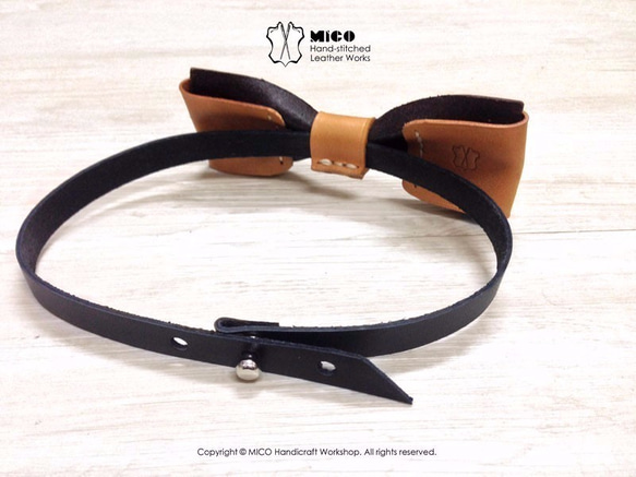 MICO 手工皮革蝴蝶領結 Bowtie (淺茶色) [接單訂製] 第6張的照片