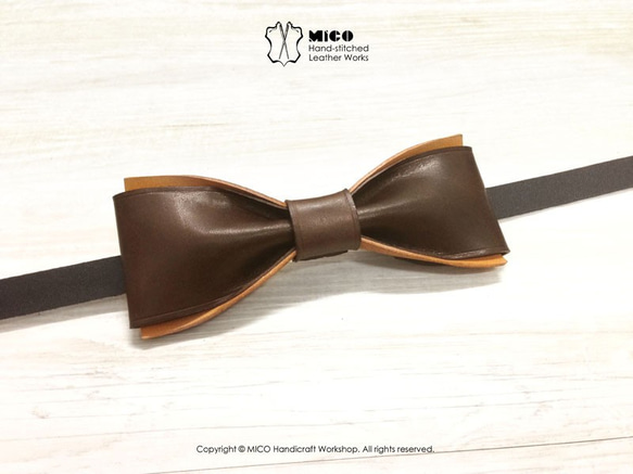 MICO 手工皮革蝴蝶領結 Bowtie (焦茶色) [接單訂製] 第2張的照片