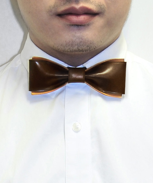 MICO 手工皮革蝴蝶領結 Bowtie (焦茶色) [接單訂製] 第4張的照片