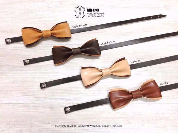 MICO 手工皮革蝴蝶領結 Bowtie (焦茶色) [接單訂製] 第7張的照片