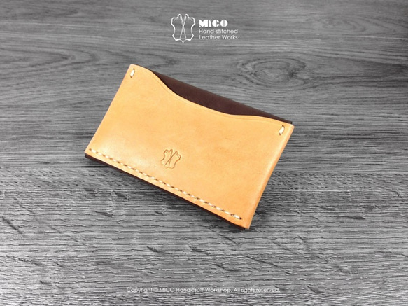 MICO 信封小皮夾 信用卡套 / 悠遊咭套 / 名片夾 / 銀包 / 零錢包 (焦茶拼淺茶) [接單訂製] 第5張的照片