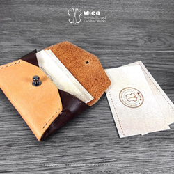 MICO 信封小皮夾 信用卡套 / 悠遊咭套 / 名片夾 / 銀包 / 零錢包 (淺茶拼焦茶) [接單訂製] 第2張的照片