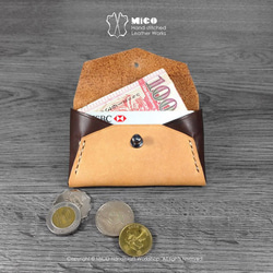MICO 信封小皮夾 信用卡套 / 悠遊咭套 / 名片夾 / 銀包 / 零錢包 (淺茶拼焦茶) [接單訂製] 第3張的照片