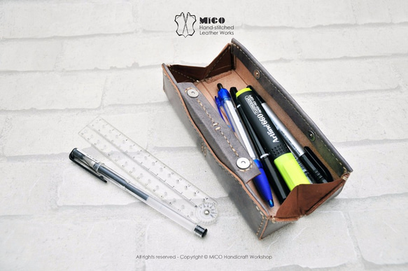 MICO手縫皮革方柱筆盒「接單訂製」 第3張的照片