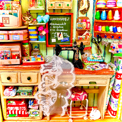 白木箱ドールハウス♡シリーズ《ミシンのアトリエ》/ドールハウス