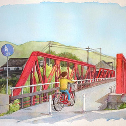 私の町のすてきみつけた～旧栄橋～（水彩イラスト原画・額無し） 1枚目の画像