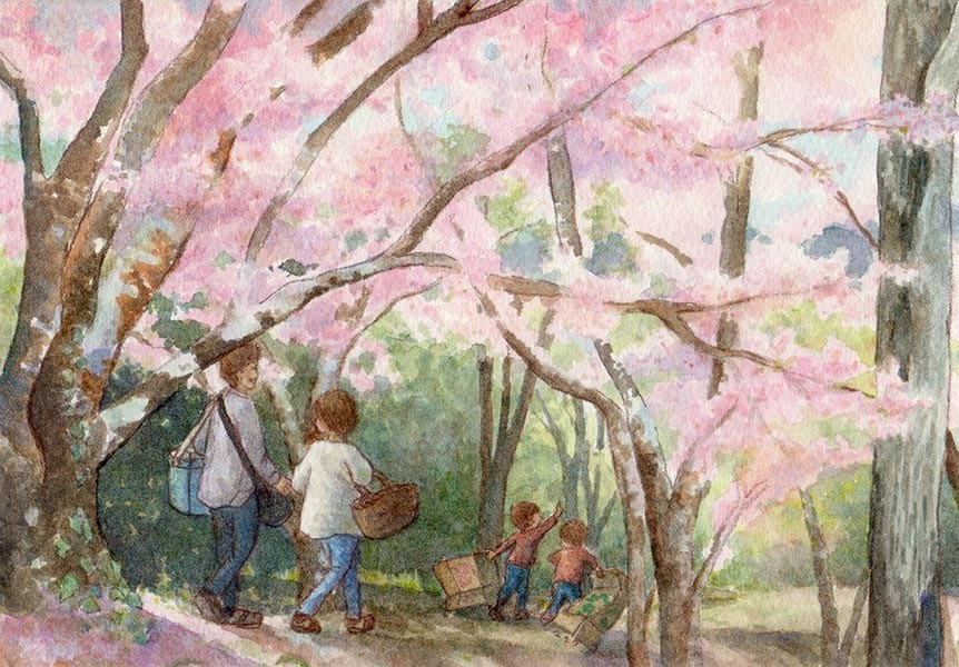 キャンディのお花が咲きました 手のひらサイズ 水彩画原画 キャンディ