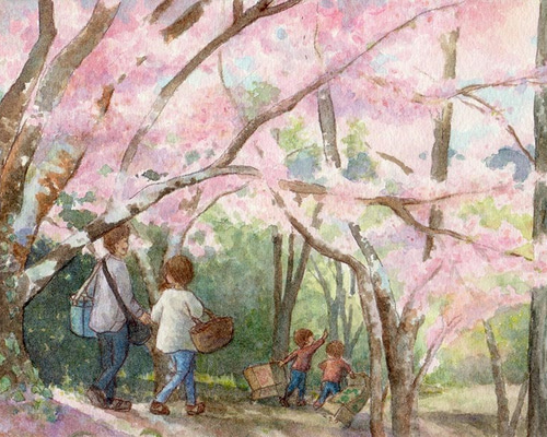 キャンディのお花が咲きました　手のひらサイズ　水彩画原画 キャンディのお花が咲きました 手のひらサイズ 水彩画原画