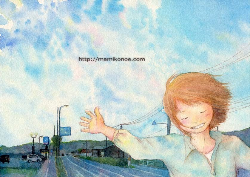 うろこ雲（水彩イラスト原画・額無し）