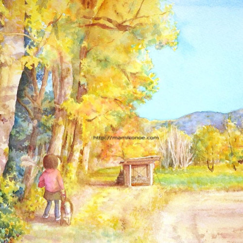 黄色の小道（水彩イラスト原画・額無し） イラスト 絵描き マミコ 通販