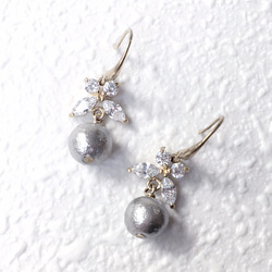 ♦轉身♦微奢感棉花珍珠鋯石黃銅耳環-可改夾式 vintage elegant earrings 第1張的照片