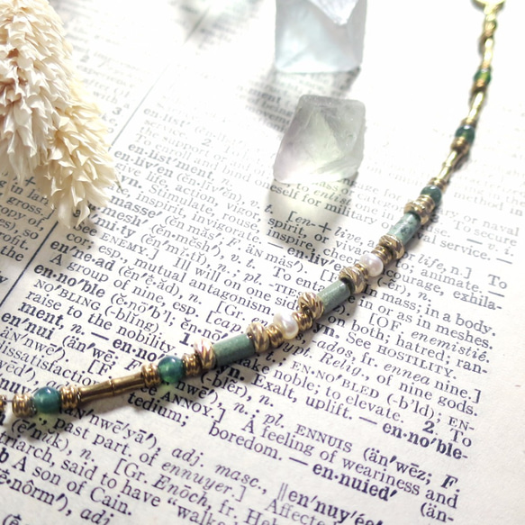♦遠い川 - 鴨川♦ターコイズブルーの水植物が真珠のブレスレット真鍮を瑪瑙 3枚目の画像