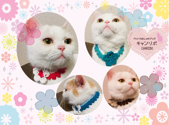 【年中快適♪サラふわ】じょうぶなコットン糸のお花の首飾り♪猫、犬、ペット用 1枚目の画像