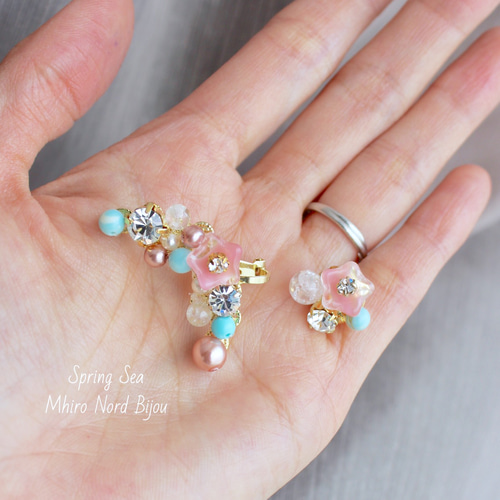 春の海とお花のイヤーカフとピアス イヤーカフ Mhiro 通販
