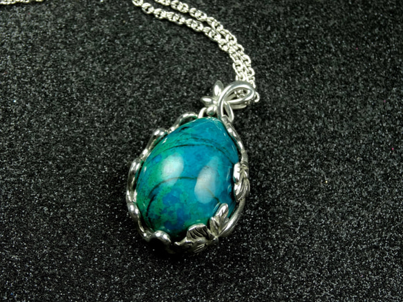 墜子 美國藍寶 鳳凰石(Chrysocolla) 銀(Silver) 項鍊 手工(Handmade) 寶石 設計 第1張的照片