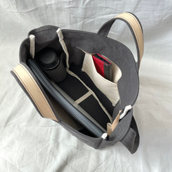 大人のこなれショルダーバッグ＊ウォッシュ帆布＋栃木レザー＊2way＊チャコール 6枚目の画像